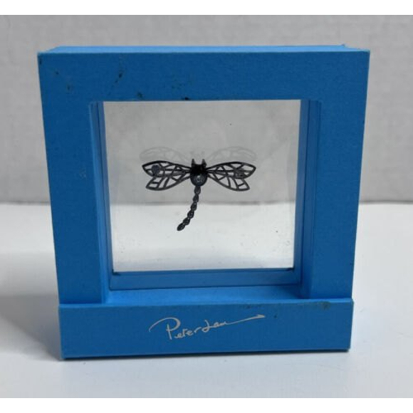 Peter James Vintage Silver .925 Dragonfly Pendant Brooch Aqua Gemstone Signed - Picture 2 of 9